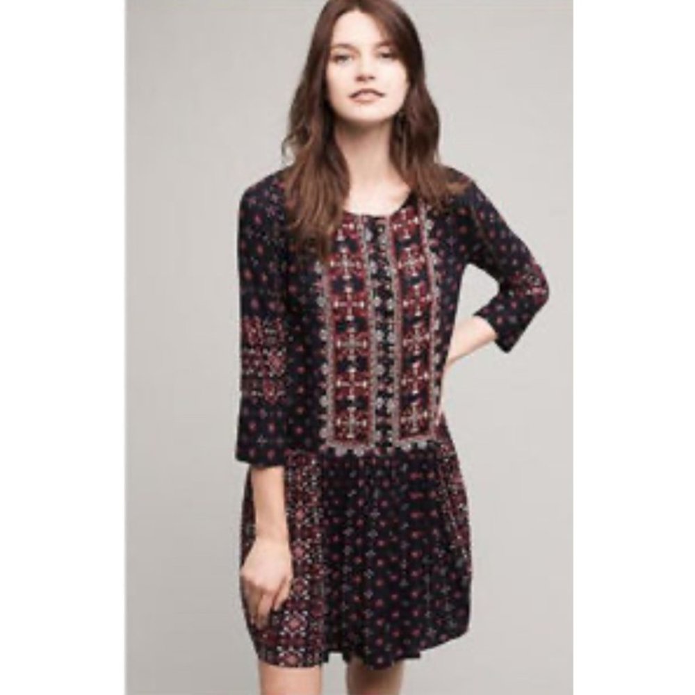 Anthropologie Vanessa Virginia Blue Kaleidoscope Beaded Embroidered Mini Dress S
